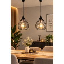 Trend Kitchen Dolunay Siyah Gövde Camsız 2'li Set Sarkıt Avize Salon Mutfak Yatak Odası Hol Aydınlatma