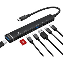 Kawin Cover Zone 7 In 1 Type-C USB Hub Çoklayıcı Docking Station, 4 Usb-C 2.0, USB 3.0, USB 2.0, Tf Kart Okuyucu, Laptop Tablet Telefon Masaüstü Bilgisayar Uyumlu | ADS-812-C