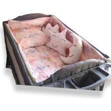 Pembe Pamuklu 70X120 Park Beşik Uyku Seti Somon Yıldızlı Kız