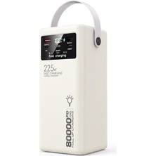 80.000 Mah Taşınabilir Güç Kaynağı, 22.5W Ultra Hızlı Şarj Powerbank, Dahili Kablolu ve LED Fenerli Kamp Tipi Harici Batarya, 4x USB ve Type-C Çıkışlı