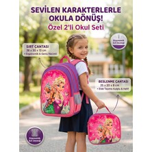 Pembe Kar Taneli Kız Çocuk Ilkokul Sırt Çantası ve Beslenme Çantası 2'li Okul Seti