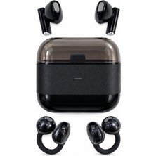 4 Kulaklıklı Kablosuz Bluetooth Kulaklık Klipsli ve Kulak Içi Kullanım 2’si 1 Arada Hi Fi Yüksek Ses Kalitesi Dokunmatik Kontrol Şarj Kutusu Siyah