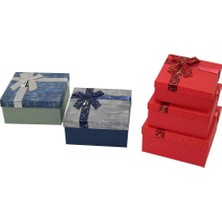 Burada Bulabilirsin 3pcs Kare Çizgili Mix Renkli Karton Hediye Kutusu Kurdelalı 19-17-15CM