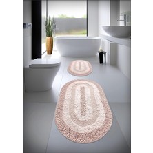 Vera Concept Store %100 Pamuk El Tafting Banyo Paspas Seti, Banyo Halısı Cottonway 2 Li Set 60X100-60X50 (Pudra)