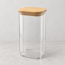 Vera Concept Store Bambu Kapaklı Dikdörtgen Cam Saklama Kabı 1500 Ml, Borosilikat Hava Almaz Kiler Düzenleyici Erzak Kabı, Bakliyat Kavanozu