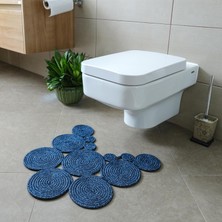 Vera Concept Store Bohem Tarz Jüt Klozet Önü Paspası - Doğal Jüt, Yıkanabilir ve Dayanıklı Halı, Şık ve Dekoratif Banyo Matı (Mavi)