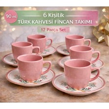 Vera Concept Store 6 Kişilik Türk Kahvesi Fincanı Takımı,12 Parça,90 ml Seramik Set,mikrodalga/bulaşık Makinesine Uygun Pembe