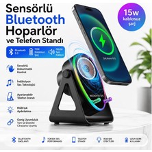 Vera Concept Store Sensörlü Bluetooth Hoparlör Telefon Standı Rgb Işıklı Kablosuz Şarjlı Katlanabilir Siyah