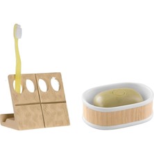 Vera Concept Store Diş Fırçalık,sabunluk 2 Li Banyo Seti,altın ve Ahşap Tasarım