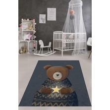 Vera Concept Store Pelangi Ayıcık Desenli Yıkanabilir Kaymaz Taban Leke Tutmaz Çocuk Odası Halısı, Lacivert-Kahverengi 160 x 230