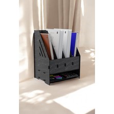 Vera Concept Store Dosya Düzenleyici Masa Üstü Organizer Ahşap Evrak Rafı Siyah Mermer Renk Model 7, Eorganizer7