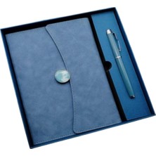 Vera Concept Store Deri Defter Kalem Set Kutulu Özel Tasarım Hediyelik Set Mavi