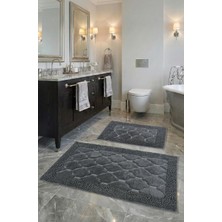 Vera Concept Store Pamukkent Süper Emici 2'li Pamuk Ultra Lüks Banyo Paspası Seti Antrasit 60X100 cm ve 50X60 cm