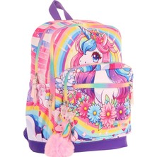 Vera Concept Store Dört Bölmeli Kız Çocuk Pembe Mor Unicorn Baskılı Ilkokul Okul Sırt Çantası L5249