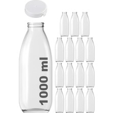 Vera Concept Store 1000 ml Şeffaf Sürahi Süt, Ayran, Su, Limonata, Meşrubat Şişesi 1000 cc Yırtmalı Kapaklı Cam Şişe 15 Adet (15, Beyaz Kilitli Kapak, 1000)