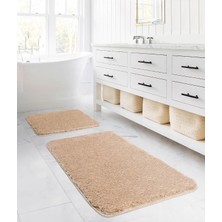 Vera Concept Store Segura Peluş Bej Kaydırmaz Taban 2'li Banyo Paspası 60 x 100-50 x 60, Bej