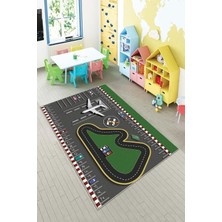 Vera Concept Store Pelangi Gri Pist ve Uçak Desenli Yıkanabilir Kaymaz Taban Leke Tutmazbebek ve Çocuk Odası Halısı, Yeşil Gri 160 x 230