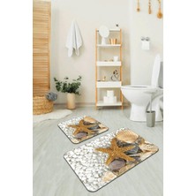 Vera Concept Store Dijital Banyo Halısı Klozet Takımı 2'li Paspas Seti BS209 60X90CM + 60X60CM, Bej, Tek Ebat