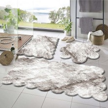 Vera Concept Store Rachel Carpet 3'lü Set Kaymaz Taban Banyo Paspası Halısı 50X50 (Yuvarlak PAPATYA)-50X60(LAZER)-60X100 (Lazer), Çizgili Kahve