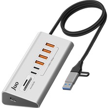 Vera Concept Store JH432 Type-C ve Usb-A 8 Portlu 4*usb-A 2*type-C 10GBPS USB Hub Çoklayıcı Sd/microsd Kart Okuyucu Dönüştürücü Hub