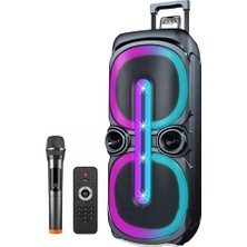 Vera Concept Store Çekçekli Bluetooth Hoparlör Rgb LED Işıklı 40W Kablosuz Bluetooth Aux Tf Kart USB 10''*2 Subwoofer Boombox 1x Mikrofon Kumanda Boombox D-2101