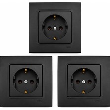Vera Concept Store Viko Gece Siyah Topraklı Priz 3 Adet Set | Modern Tasarım Dekoratif Elektrik Prizi
