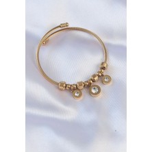 Hubrendy Bez 316L Çelik Gold Renk Zirkon Taşlı Model Charm Bileklik
