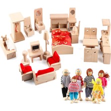 Vera Concept Store 5 Set Bebek Evi Mobilya Aksesuarları Ahşap Banyo/oturma Odası/yemek Odası/yatak Odası/mutfak Ev Bebek Dekorasyon Sembolik Oyun Çocuk Kız Oyuncakları