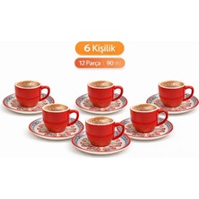 Vera Concept Store 6 Kişilik Türk Kahvesi Fincanı Takımı,12 Parça,90 ml Seramik Set,mikrodalga/bulaşık Makinesine Uygun Kırmızı