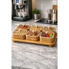 Vera Concept Store Modern Tasarım Bambu Standlı 6 Adet Çerezlik ve Kahvaltılık Sunumluk