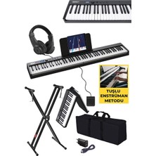Vera Concept Store PLX-100BK-ST Taşınabilir Dijital Piyano Tuş Hassasiyetli 88 Tuş Bluetooth Şarjlı (Stand Sustain Kulaklık Çanta Metod)