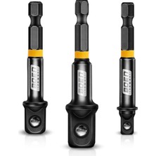 Vera Concept Store Darbe Sınıfı Soket Adaptör Seti, 3 Parça Matkap Ucu Adaptörü, Uç Tutuculu Boyutlar 1/4, 3/8, 1/2, 1/4 Sae Altıgen Şaft, Siyah Fosfat Kaplamalı Cr-V