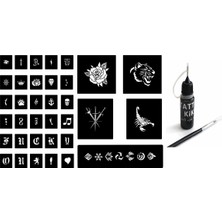 Vera Concept Store Kalem Uçlu Geçici Dövme Boyası, Şablon ve Fırça Hediyeli Set, 10 ml