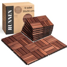 Vera Concept Store Runnen Akasya Ağacı Yer Karosu 9 Adet Bahçe Banyo Deck Ahşap Karo Masif Yer Döşemesi Balkon Deck Kahverengi
