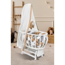 Vera Concept Store Masal Sepet Beşik Ahşap Beşik Örgülü Uyku Setli Doğal Ahşap Beşik Kahverengi