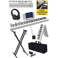 Vera Concept Store PLX-100WH-ST Taşınabilir Dijital Piyano Tuş Hassasiyetli 88 Tuş Bluetooth Şarjlı (Stand Sustain Kulaklık Çanta Metod)