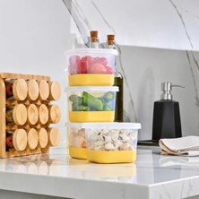 Vera Concept Store 4'lü Set Silikon Tabanlı Dikdörtgen Saklama Kabı 550 Ml, Derin Dondurucu ve Buzluk Uyumlu Difriz Kabı, Kapaklı Gıda Saklama Kutusu (Sarı)