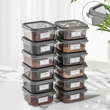 Vera Concept Store 12'li Etiketli Kapaklı Kare Erzak Saklama Kabı Baharatlık 12X 300 ml