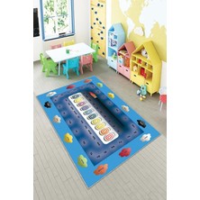 Vera Concept Store Pelangi Mavi Renk Eğitici Desenli Yıkanabilir Kaymaz Taban Leke Tutmazbebek ve Çocuk Odası Halısı, Mavi-Beyaz 120 x 180, 901357150120180
