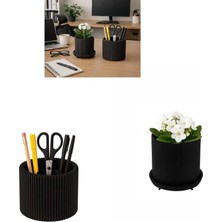 Vera Concept Store Özel 3D Baskı 2'li Set Ayrılabilir 4 Bölmeli Kalemlik & Ayaklı Küçük Saksı Raf Masa Vb. Saksısı (Siyah)