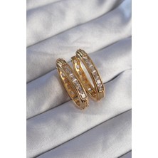 Hubrendy Bez Pirinç Gold Renk Zirkon Taşlı Oval Model Küpe