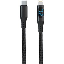 Vera Concept Store PD27W Hızlı Şarj Kablosu, LED Ekranlı, 480MBPS Type-C To Lightning Kablo, USB C - Lightning Erkek - Erkek Kablo Tip C To Lightning 1 Metre U05CL
