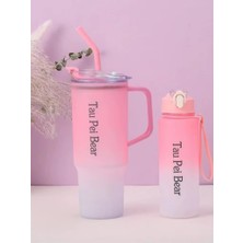 Vera Concept Store 2'li Matara Seti 1500 ml + 900 Ml, Pipetli Kapaklı Su Şişesi, Pembe