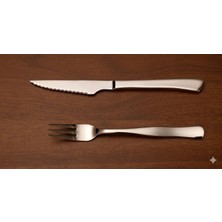 Vera Concept Store Steak Çatal Bıçak Paslanmaz Çelik Biftek Bıçağı ve Çatal Seti, Parlak Gümüş, 2 Parça, Sofra Takımı