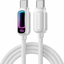 Vera Concept Store 2 Metre 100W Type-C To Type-C Pd Hızlı Şarj Kablosu 5A E-Marker Rgb Işıklı 480MBPS Örgülü Beyaz