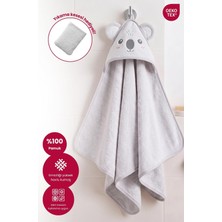 Kapüşonlu Bebek Banyo HAVLUSU%100 Pamuk Bebek Havlu Oeko-Tex® Havlu Kundak - Gri Koala, 75 x 75 cm