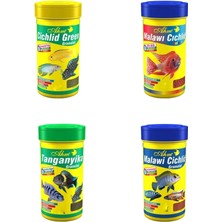 Cichlid Balığı Yem Seti, 100 ml x 4 Adet, Cichlid Green, Malawi Cichlid, Tanganyika Granülat