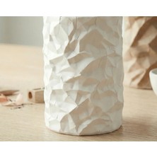 Dolozena 3D Baskı Buruşuk Kağıt Görünümlü Kalemlik Modern Masaüstü Organizer Dokulu Kalem Tutucu 10 cm - Beyaz
