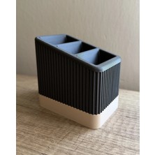 Dolozena 3D Baskı Japandi Çizgili Kumanda Standı Üç Bölmeli Modern Kumanda Düzenleyici Siyah Krem