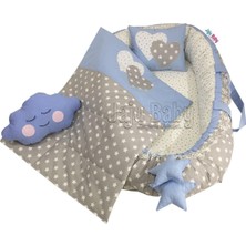 Nest Gri Yıldızlı 4'lü Jaju-Babynest Anne Yanı Bebek Yatağı Set
